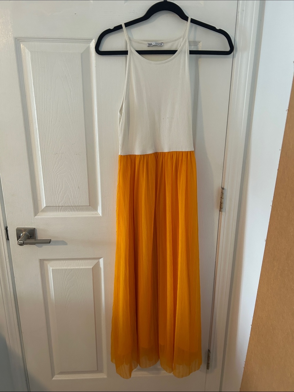 Zara White and Orange Midi Dress